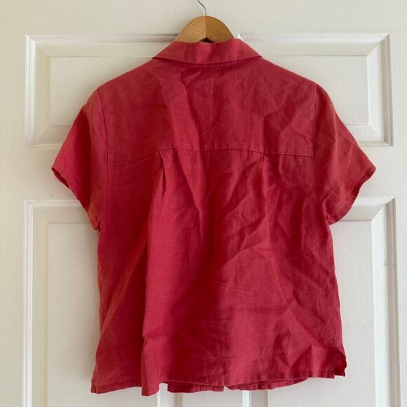 Nomadic Traders Vintage 100% Linen Short Sleeve Button Down Top Red Size Large - Picture 2 of 6